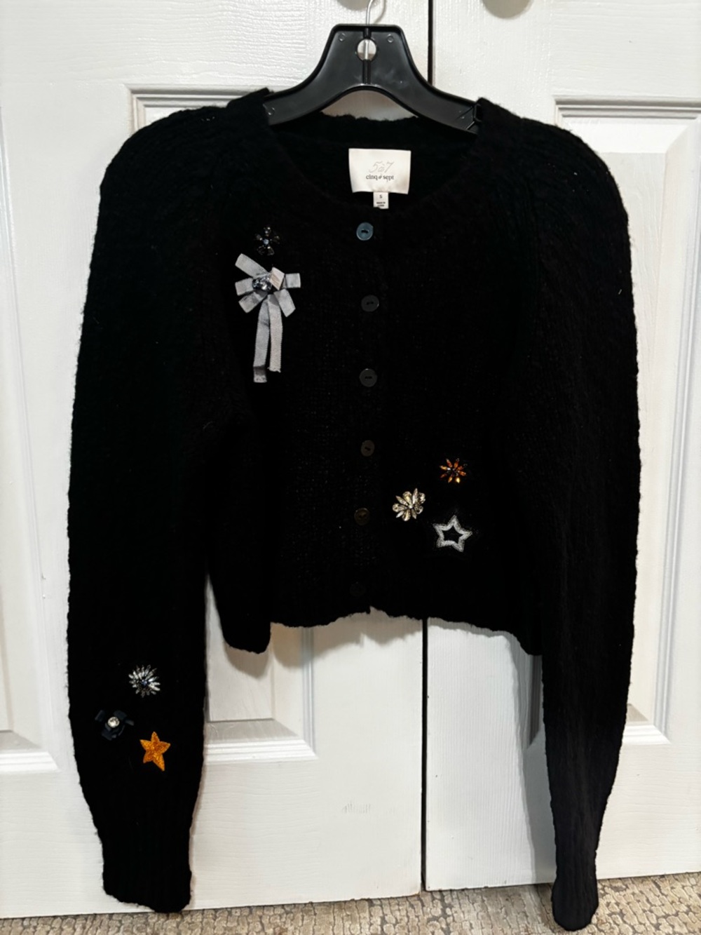 cinq a sept Black Embellished Knit Cardigan